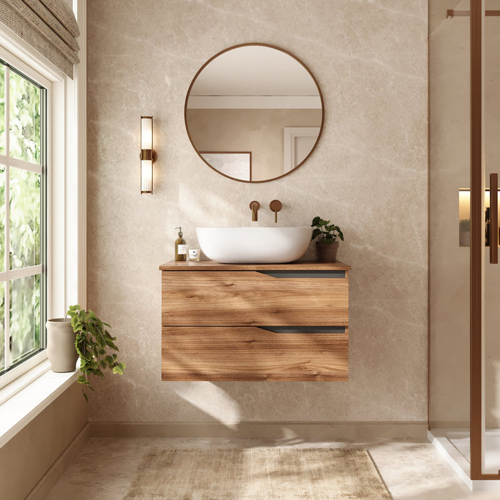 Banyetti Riva Wall Hung Vanity Unit with Matching Worktop - 800mm Java Oak