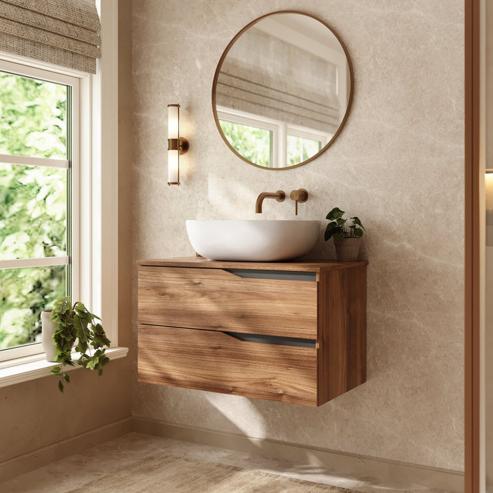 Banyetti Riva Wall Hung Vanity Unit with Matching Worktop - 800mm Java Oak