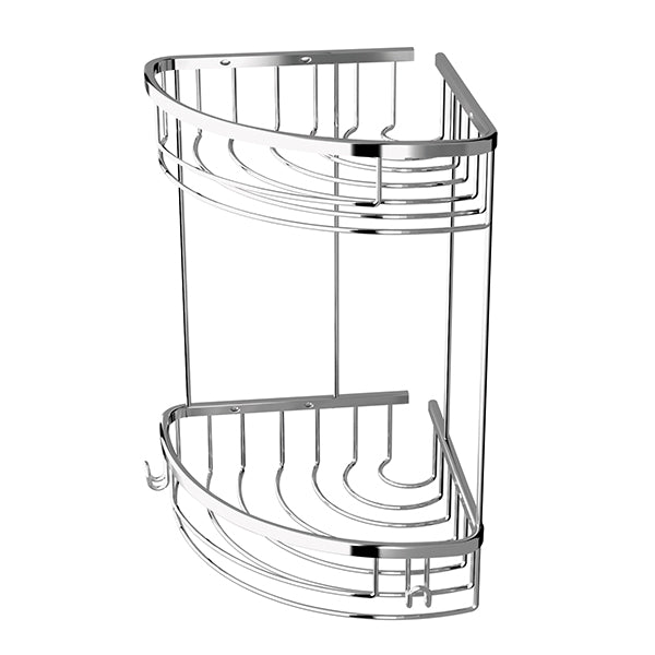 Corso double corner sponge wire basket in chrome — wall-mounted, dual-tiered shower caddy with open wire design for bath essentials