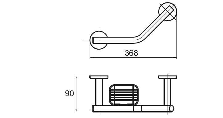 Chrome-plated Corso grab rail with wire basket — ergonomic safety handle with built-in storage for toiletries