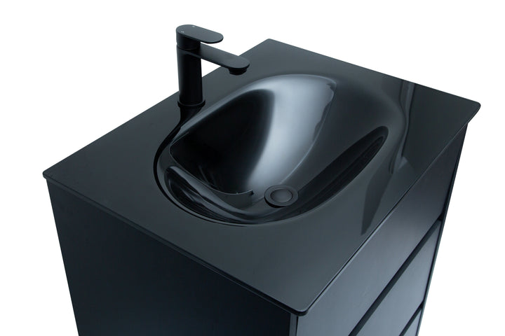 Lucido Noir 800mm Integrated Designer Wash Basin - Gloss Black