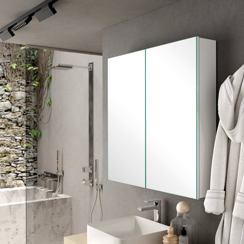 Side profile of Lavio 800mm 2-door mirror cabinet showcasing its slim design
