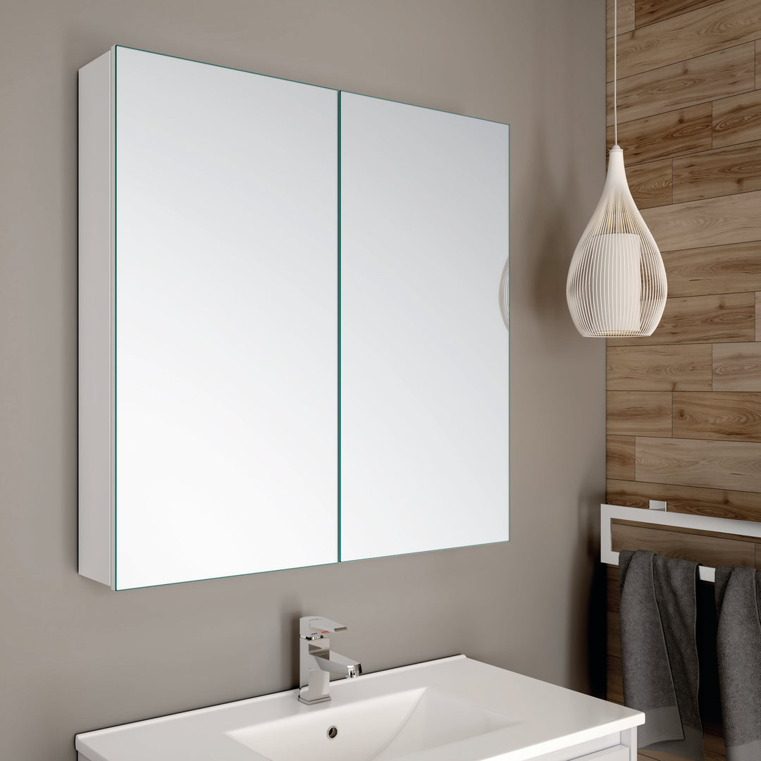 Lavio 800mm 2-door mirror cabinet in gloss white – contemporary bathroom storage cabinet