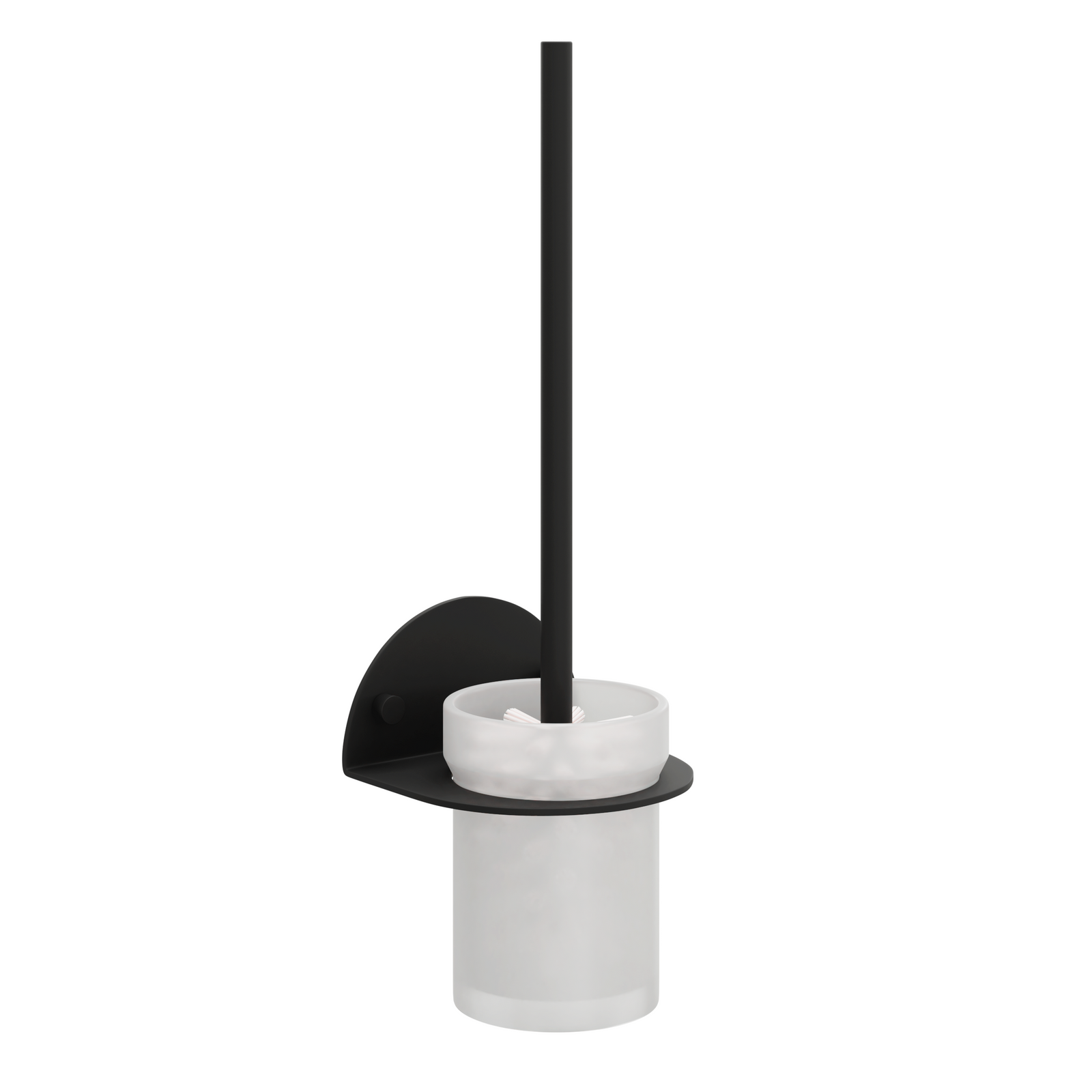 Milan Noir toilet brush holder in matt black — wall-mounted cylindrical stainless steel and brass design with frosted inner cup