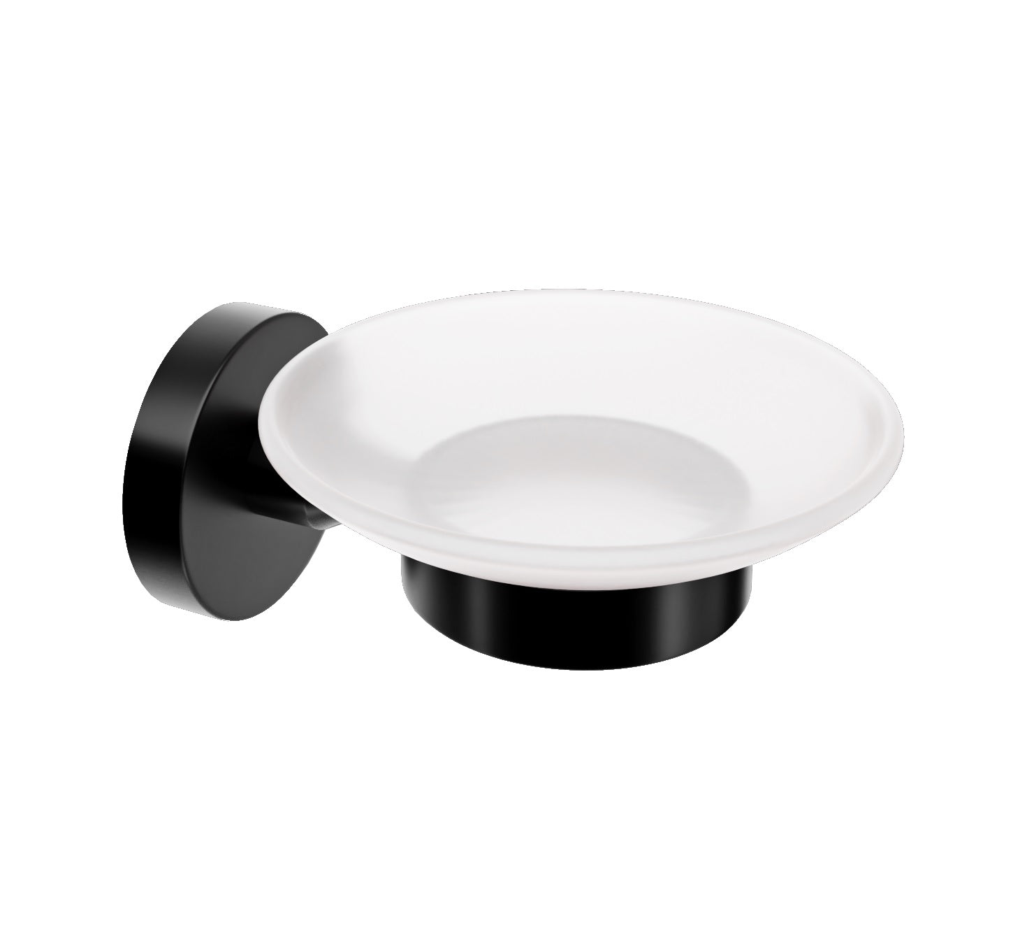 Nero Noir round soap dish in matt black — wall-mounted circular soap holder with matte metal bracket