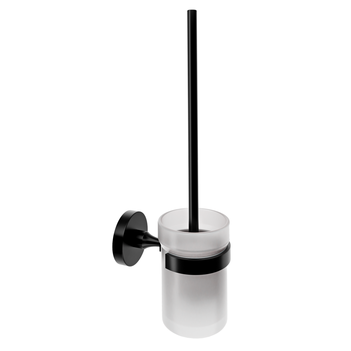 Nero Noir round toilet brush holder in matt black — wall-mounted, modern bathroom accessory with frosted glass and matte finish
