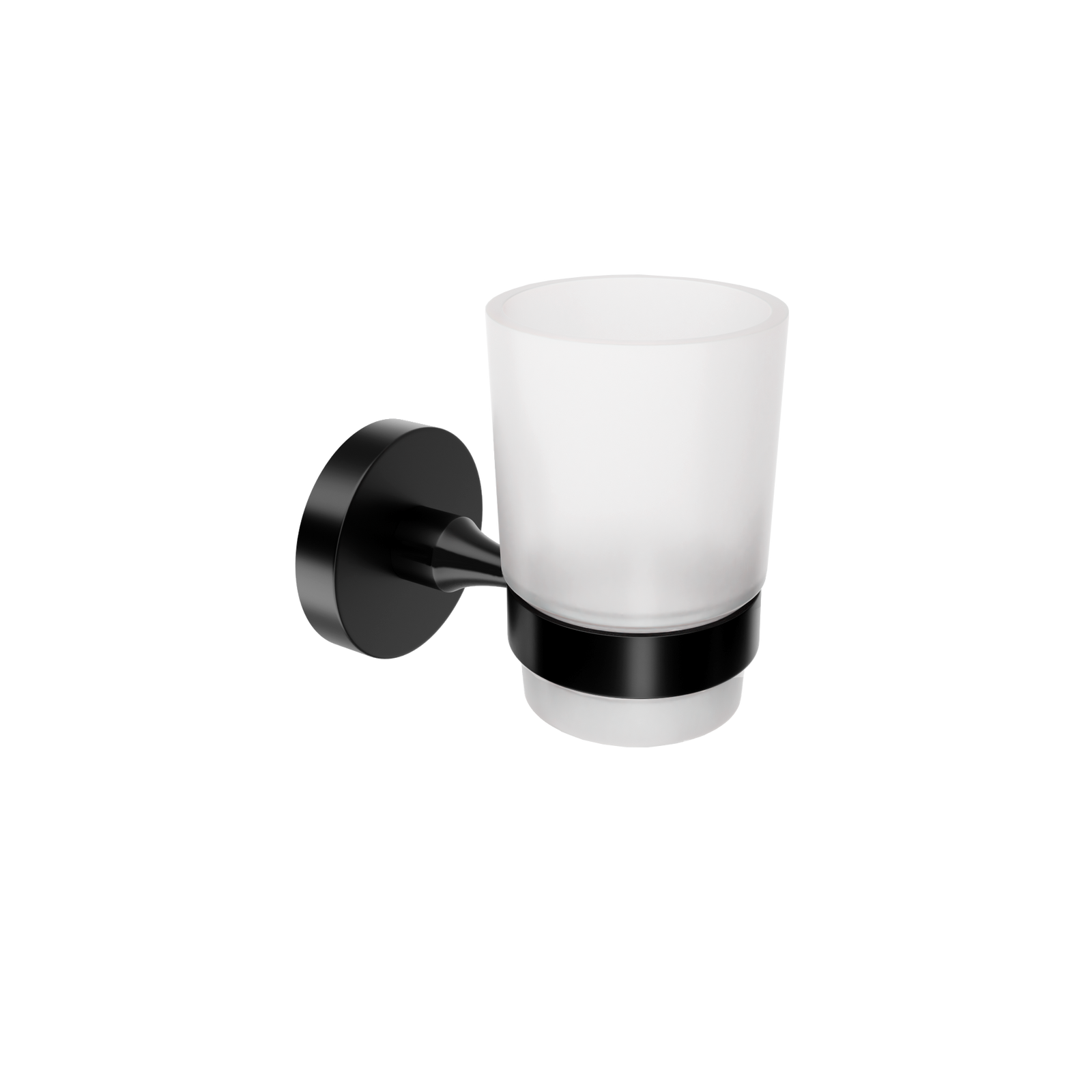 Nero Noir round tumbler toothbrush holder in matt black — wall-mounted bracket with frosted glass tumbler