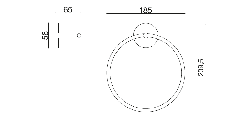 Close-up of Nero Noir matt black towel ring — bracket connection and smooth ring detail