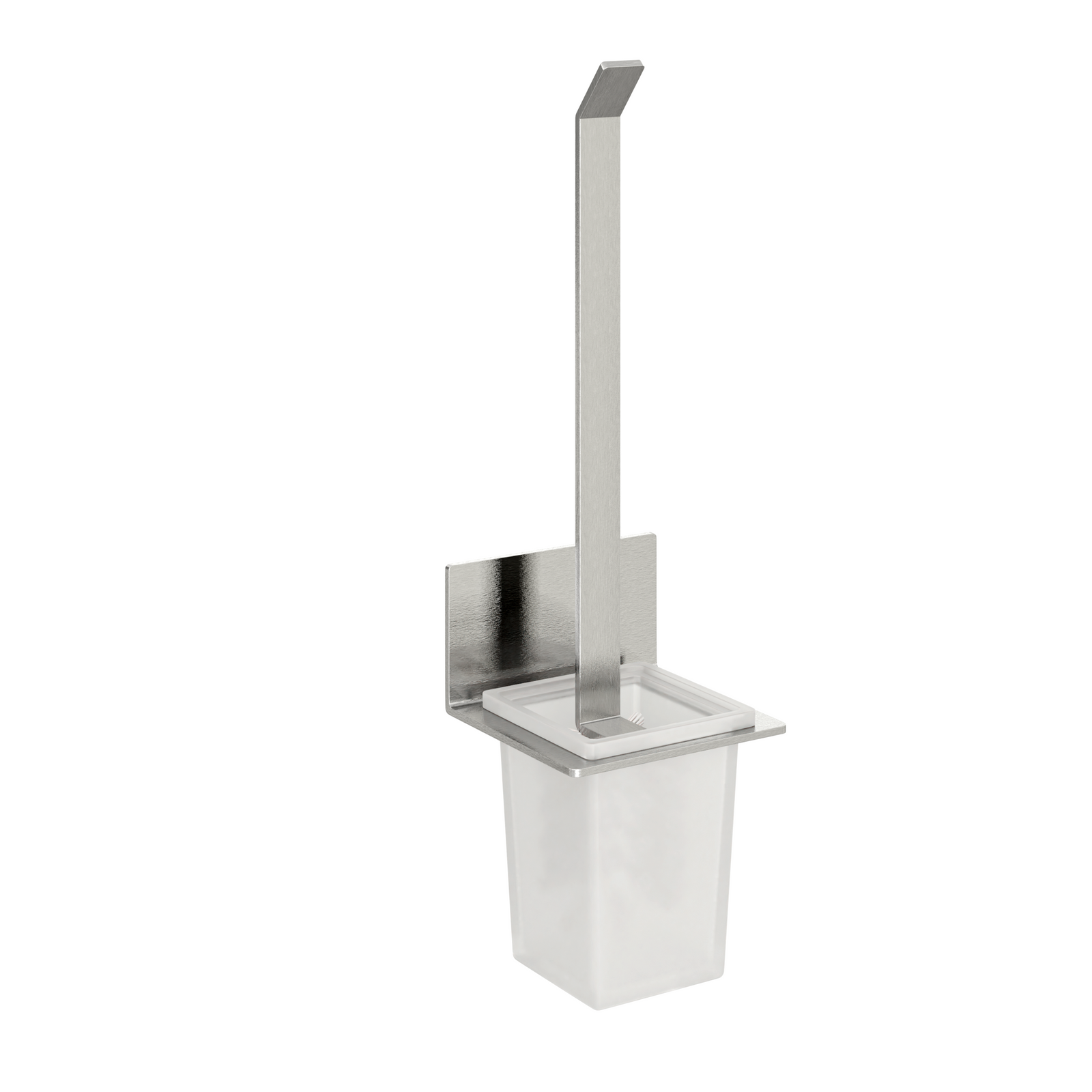 Rimini wall-mounted toilet brush holder in matt black — rectangular brass base with square support arm and high-strength adhesive installation